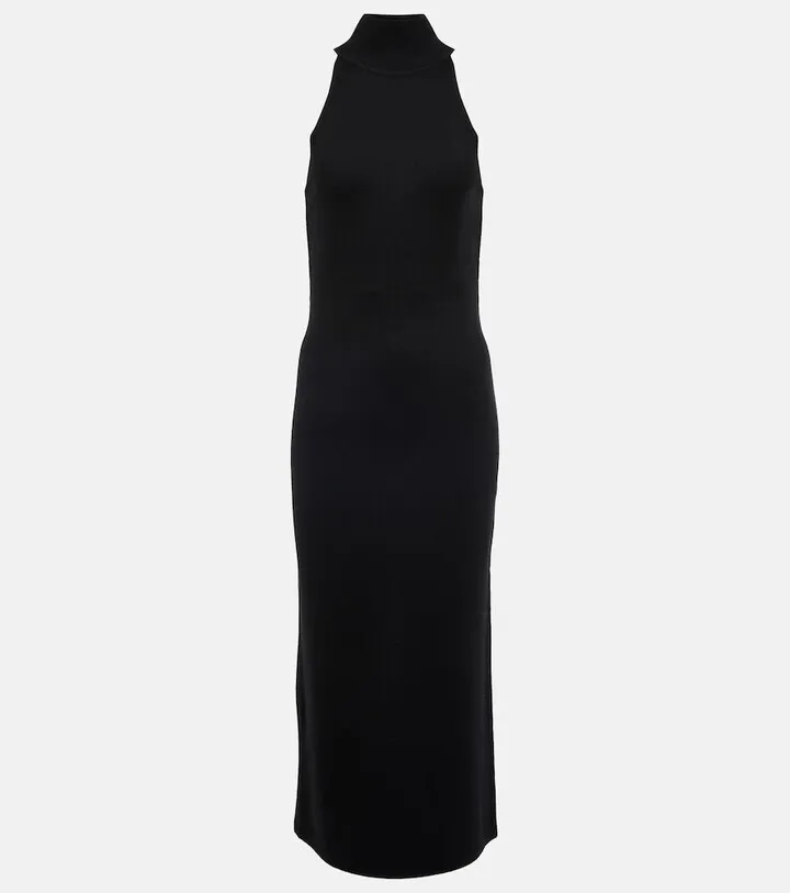 Turtleneck wool-blend midi dress