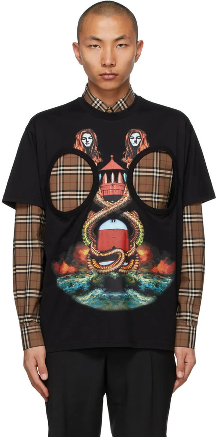 Burberry Black Cut-Out Mermaid Print T-Shirt