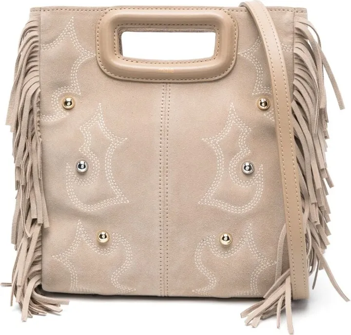 M embellished fringed tote bag