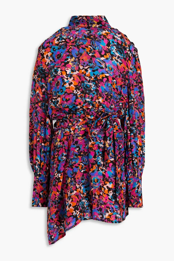 Wrap-effect printed crepe de chine mini dress