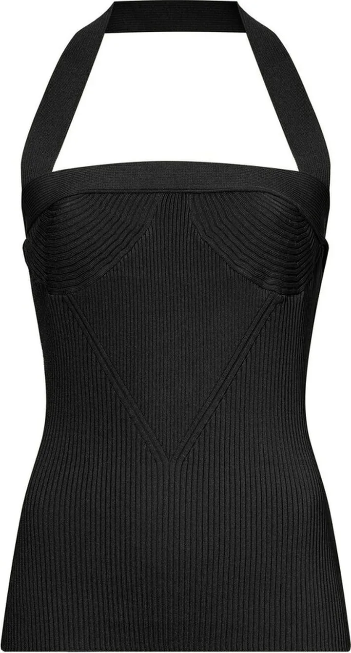 Ribbed-Knit Halterneck Knitted Top
