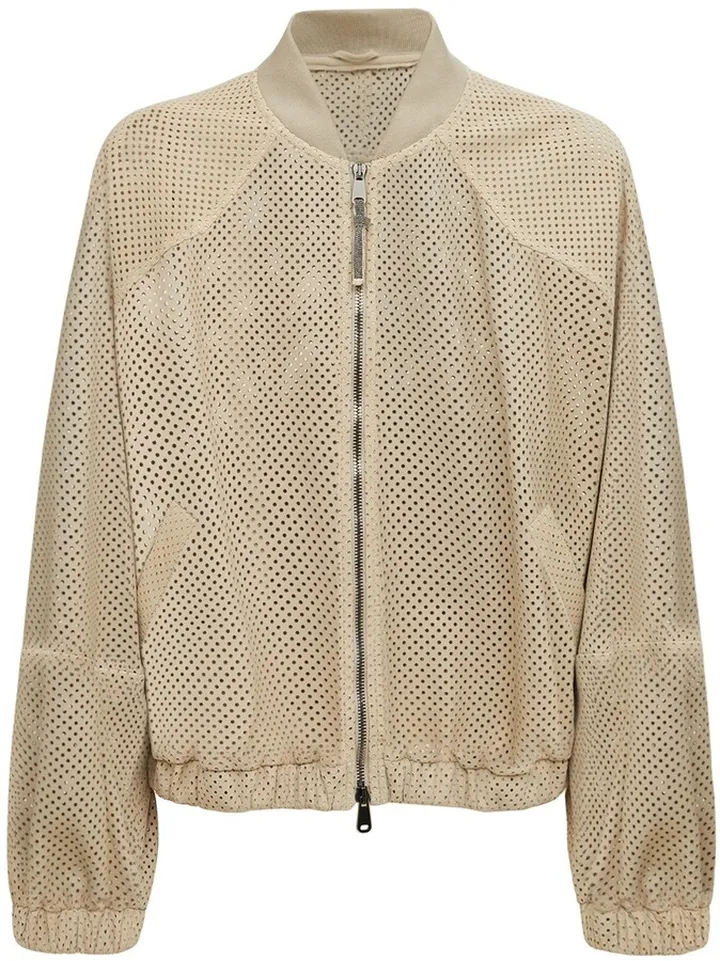 Perforated suede bomber jacket
