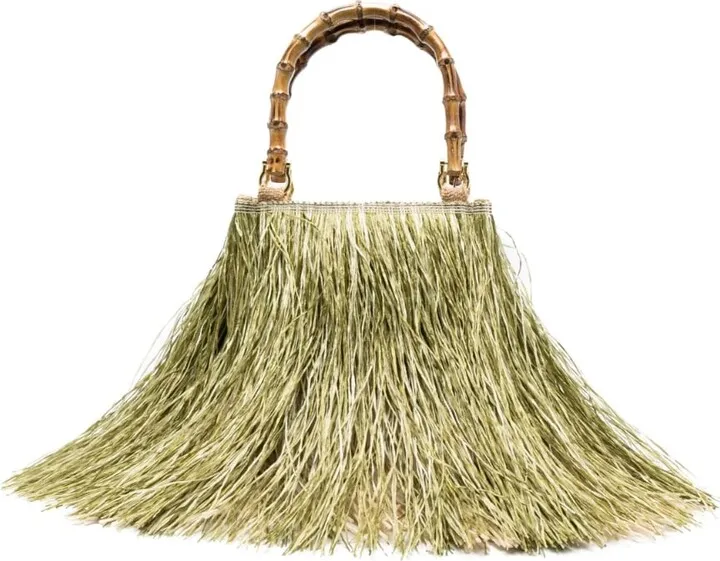 small Scicli fringed-raffia tote bag