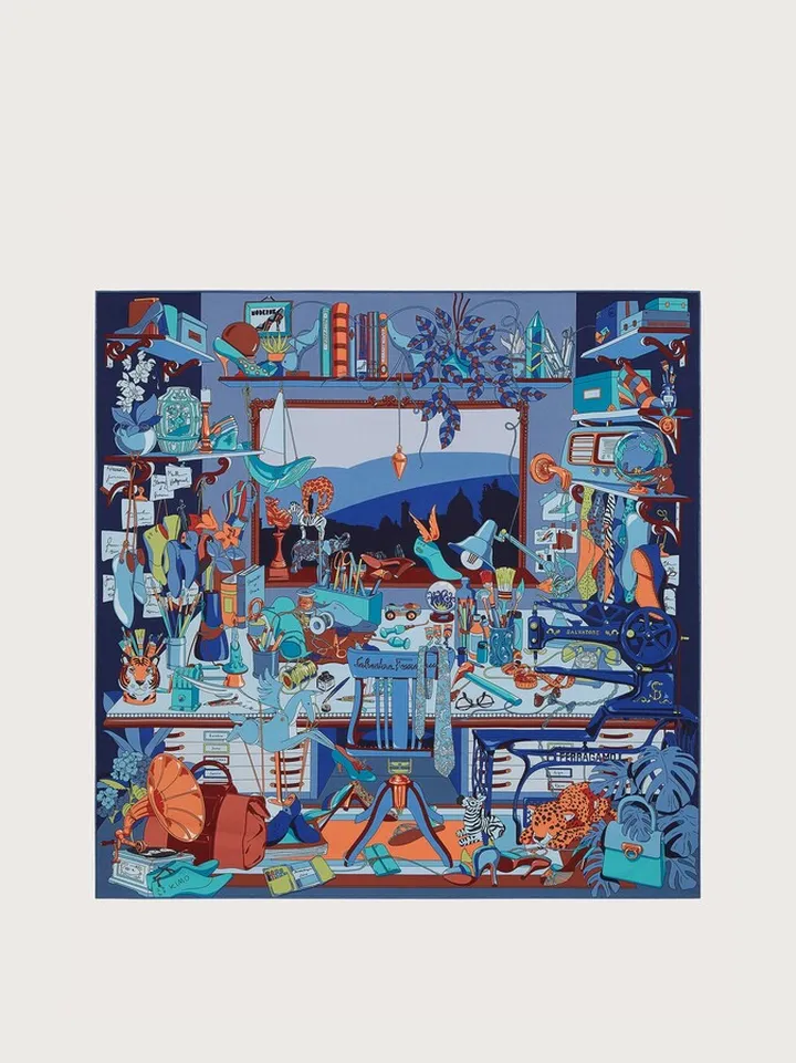 Ferragamo Women Studio print silk foulard Blue