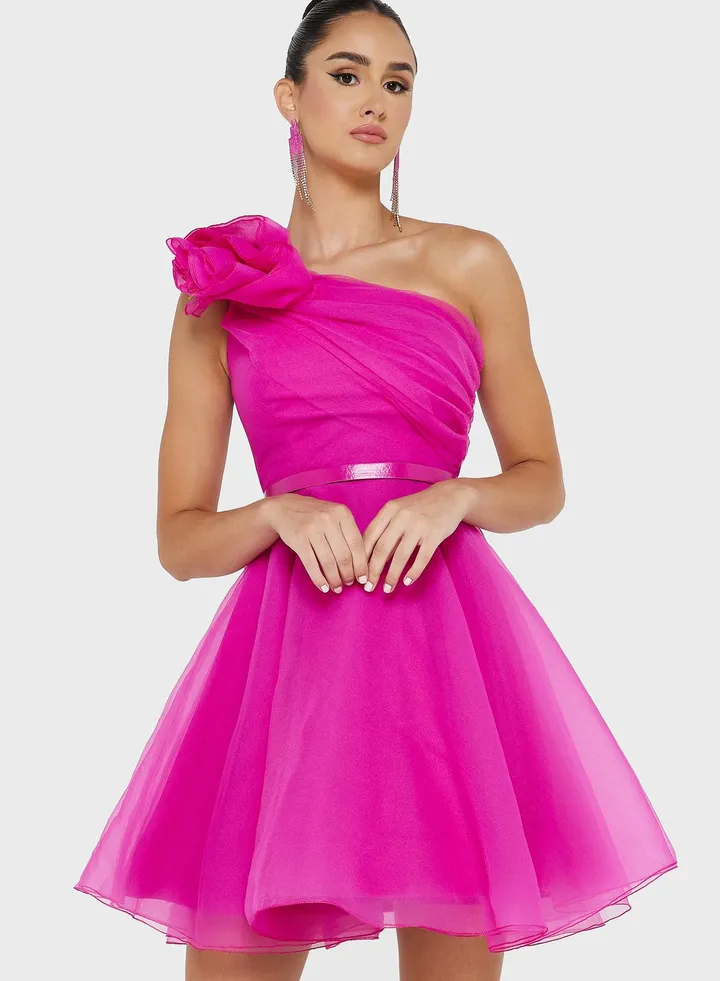 One Shoulder Applique Dress
