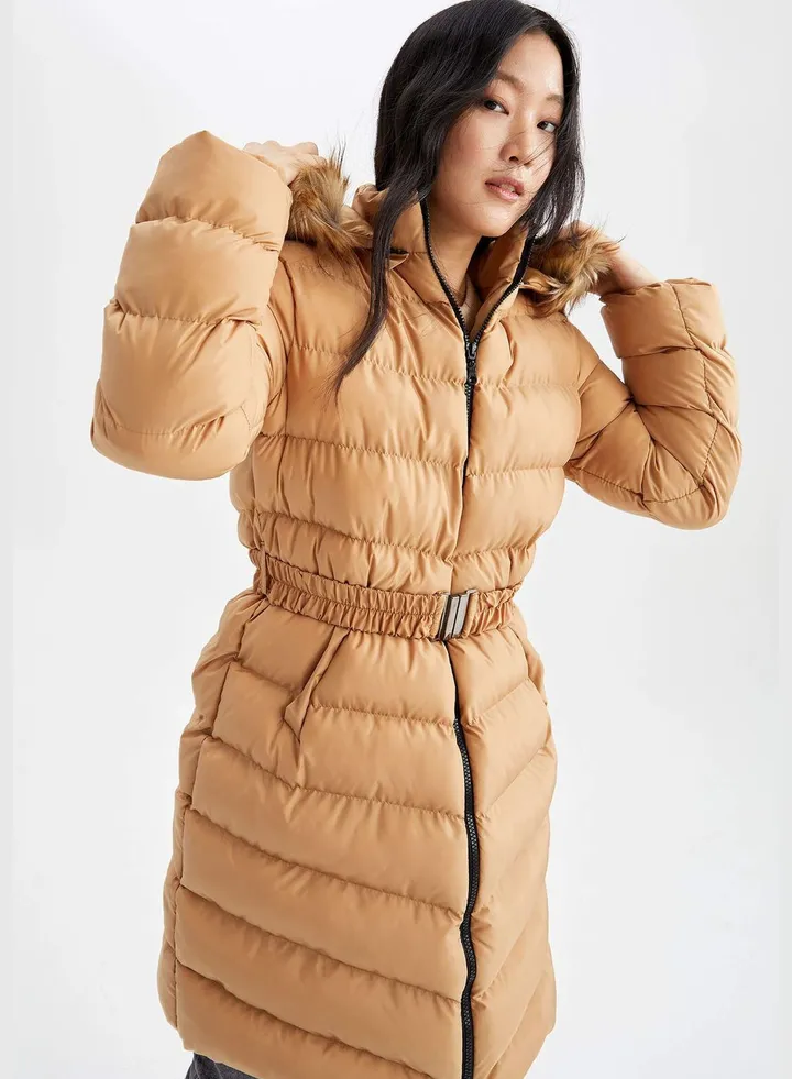 Regular Fit Long Sleeve Belted Parka