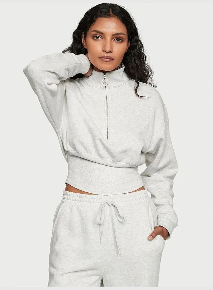 Cotton Fleece Half-Zip Corset Pullover