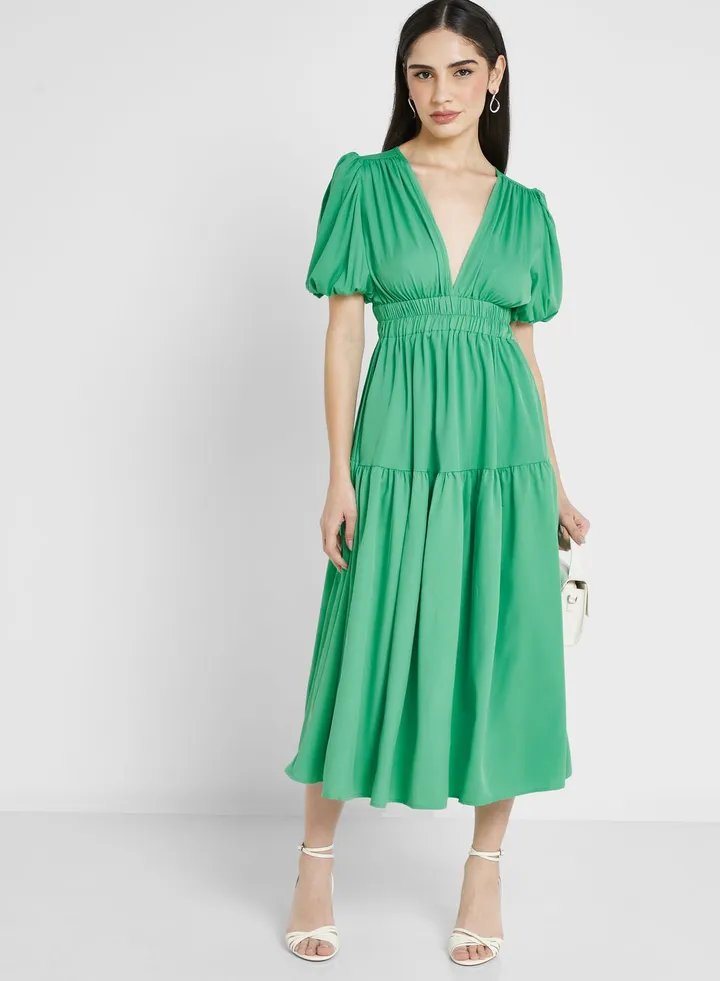 Plunge Puff Sleeve Dress