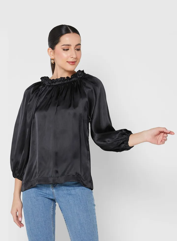 Boat Neck Balloon Sleeve Top