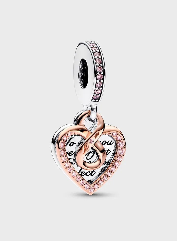 14K Rose Gold Plated Heart Sterling Silver Charm Bracelet