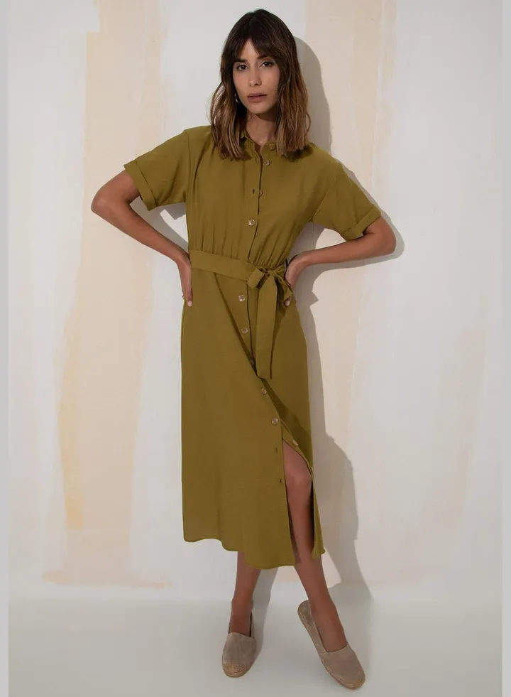 Woman Short Sleeve Woven Dress