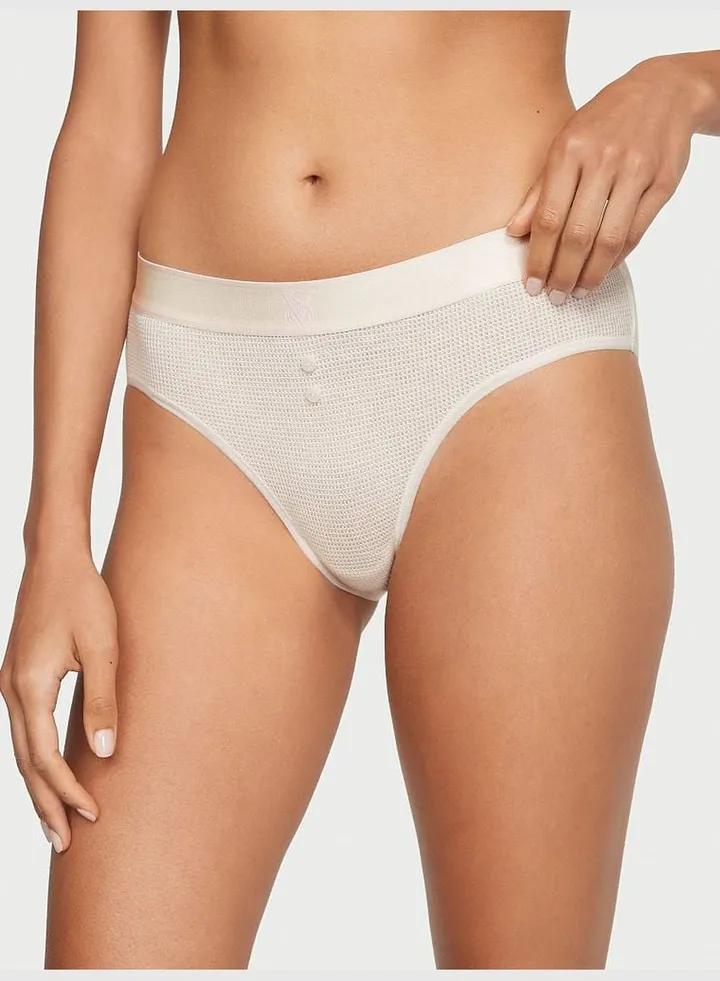 Logo Cotton Waffle Hiphugger Panty