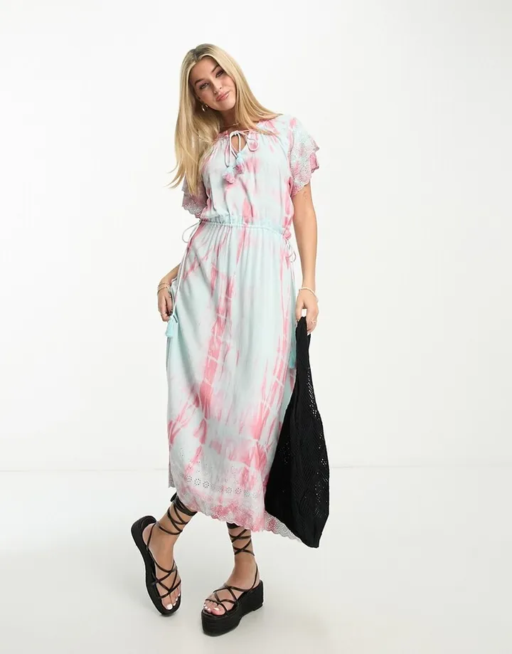 Raga Leslie tie dye midi smock dress in blue