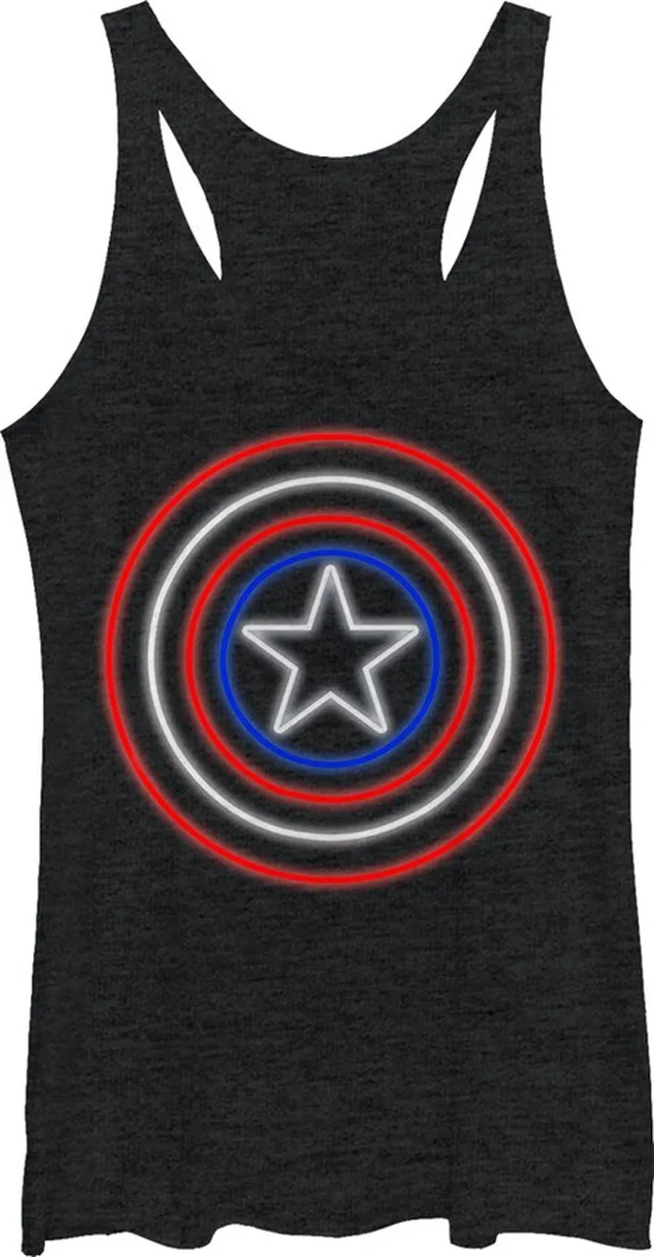 Women's Marvel Captain America Shield Neon Light Racerback Tank Top - Black Heather - X Large