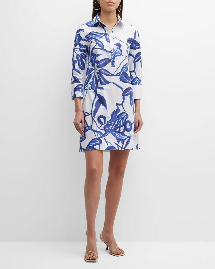 Jackie Floral-Print Shift Cotton Shirtdress