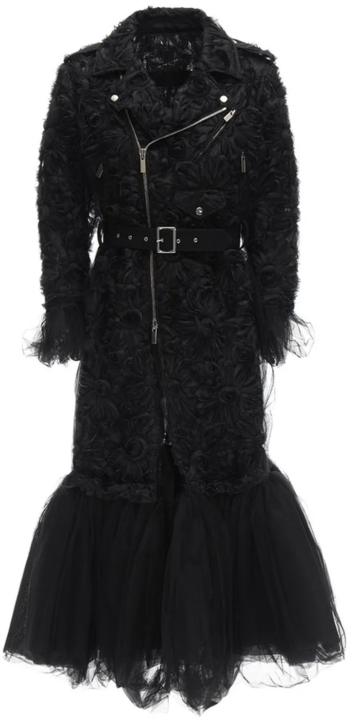 Embroidered Nylon & Tulle Trench Coat