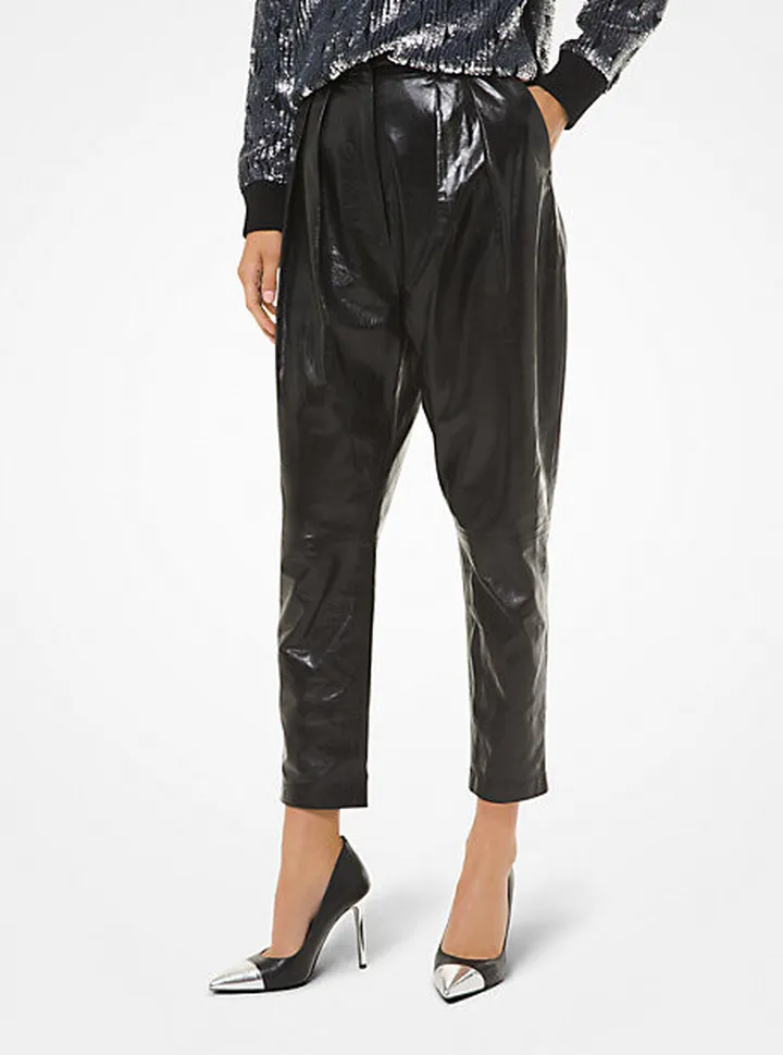 Pleated Leather Pants