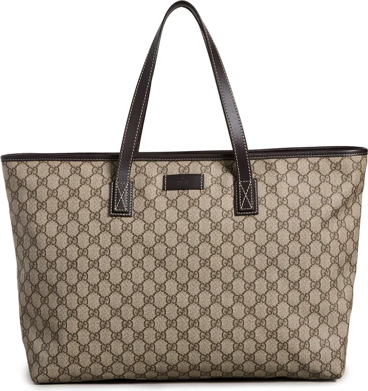 What Goes Around Comes Around Gucci Brown Coated Canvas Supreme Tote Large