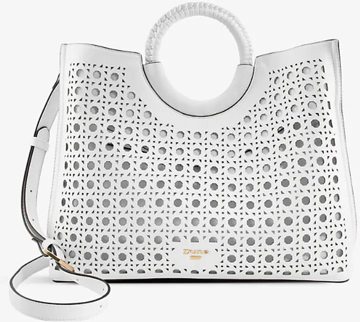 Womens White-plain Synthetic Dellila Large Laser-cut Faux-leather Tote bag