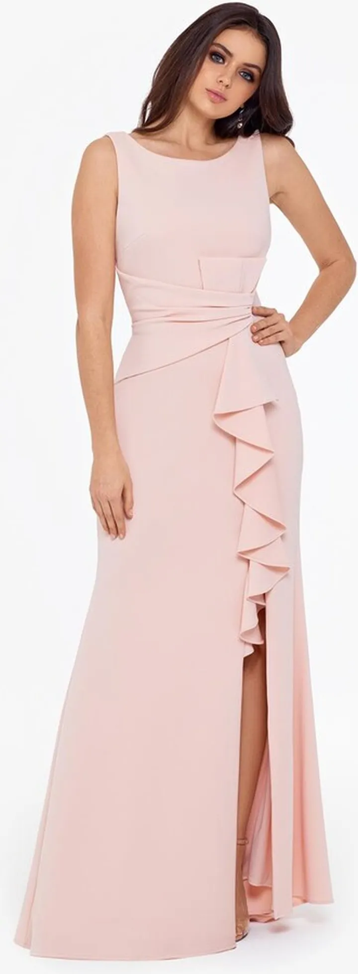 Long Scuba Crepe Boat Bow Ruffle