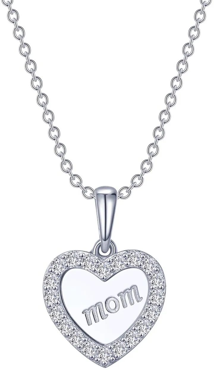 Mom Heart Simulated Diamond Pendant Necklace