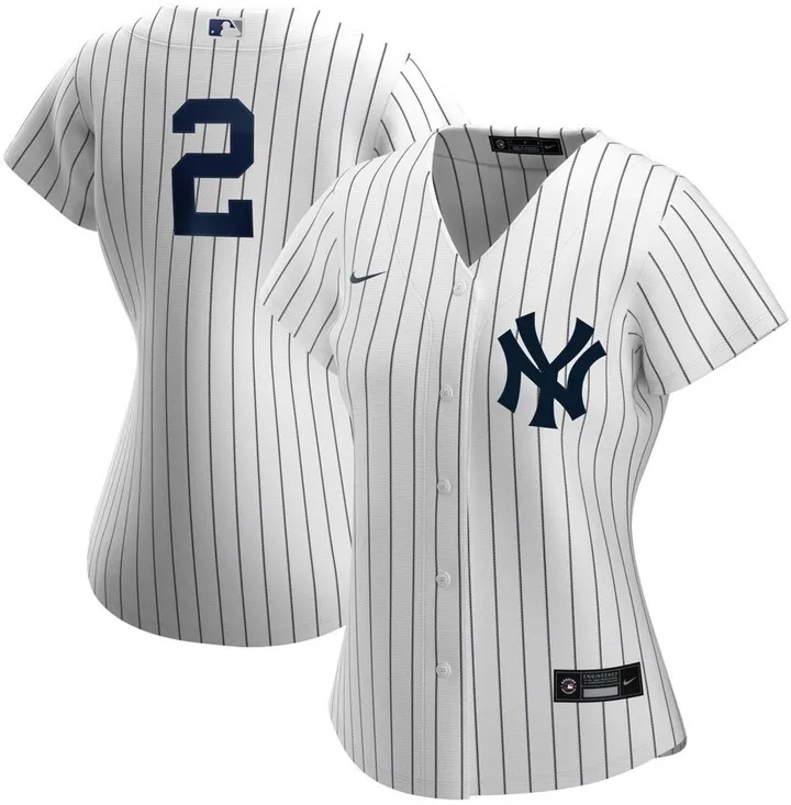 Women's Derek Jeter White and Navy New York Yankees Home Replica Player Jersey