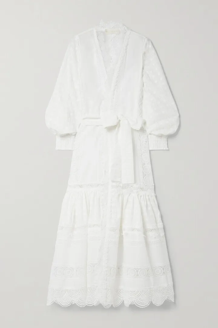 WAIMARI - Prado Belted Embroidered Cotton-blend Voile And Guipure Lace Robe - White