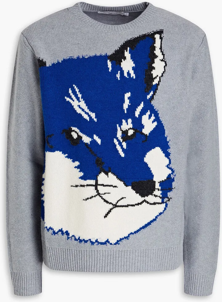 Mélange jacquard-knit wool sweater