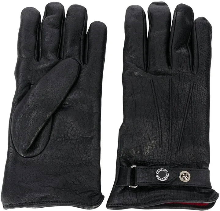 Press-Stud Strap Leather Gloves