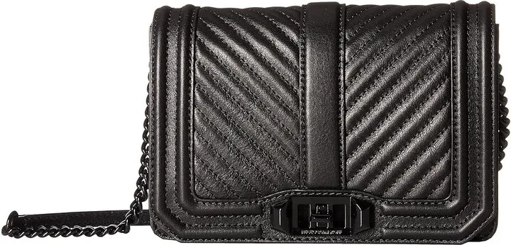 Rebecca Minkoff Chevron Quilted Small Love Crossbody (Black 1) Cross Body Handbags