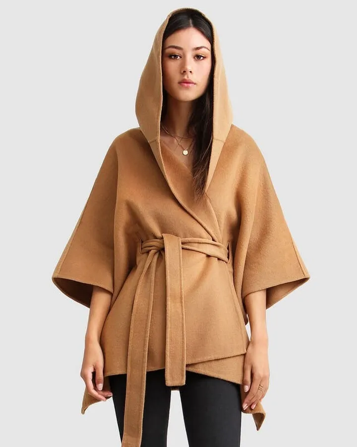 Belle & Bloom Jackson Landing Wool Blend Cape Coat - Dark Camel