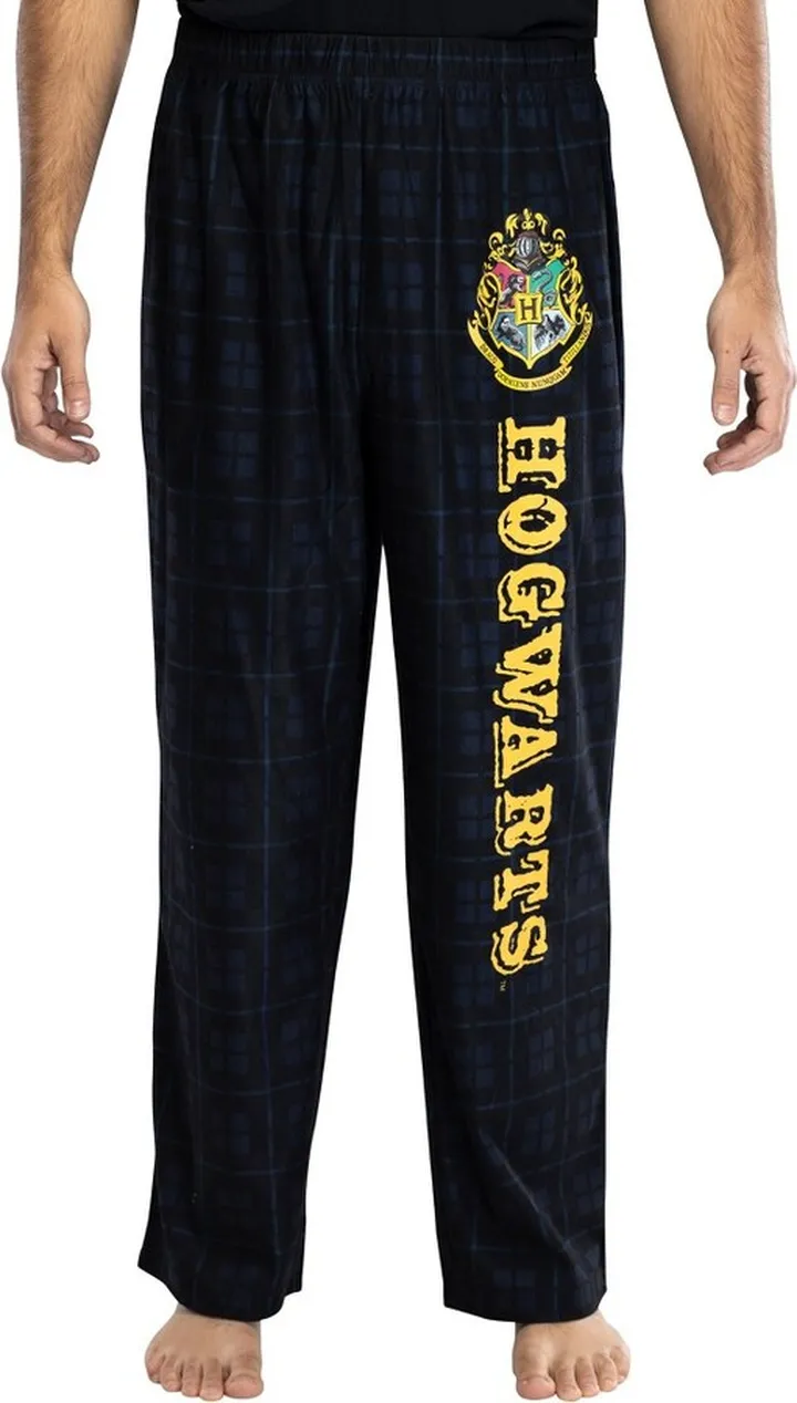 Harry Potter Adult Mens' Hogwarts House Crest Plaid Pajama Pants (Medium) Red