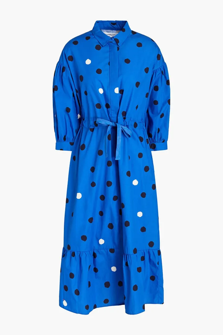 Polka-dot cotton-poplin midi shirt dress