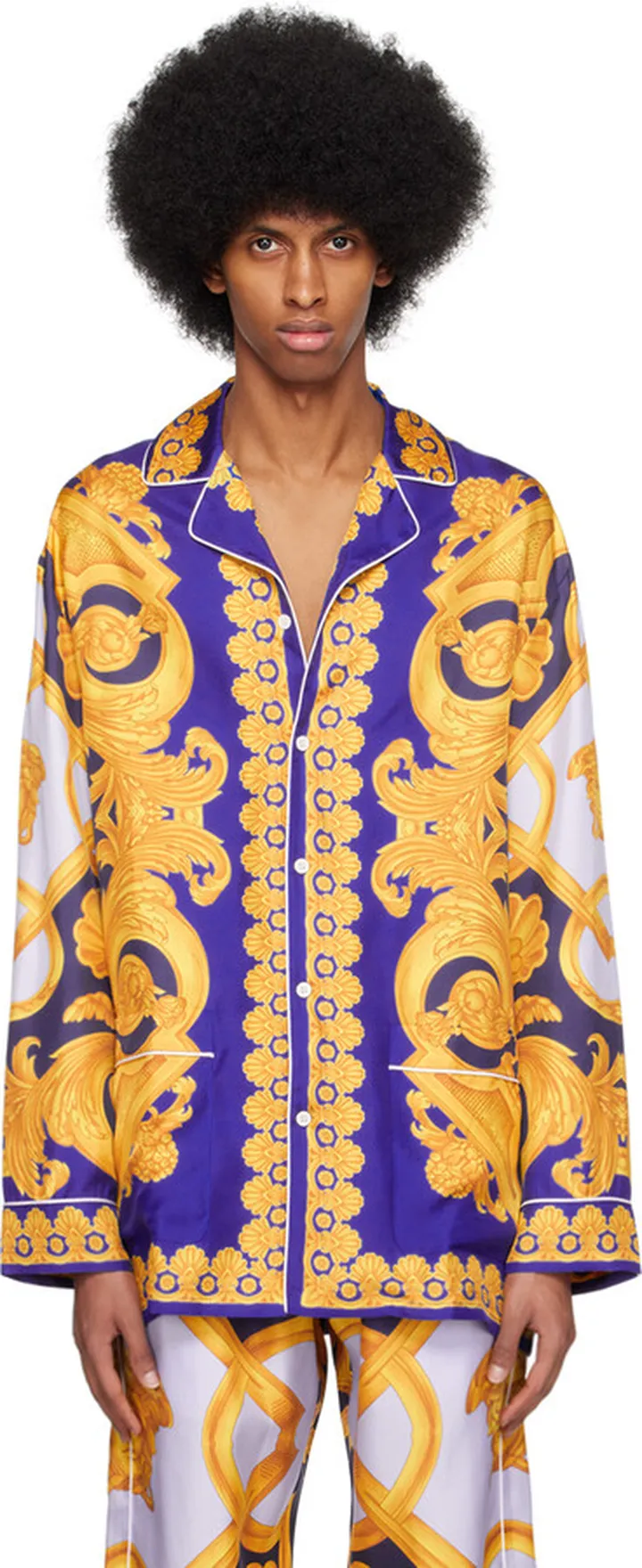 Versace Underwear Blue & Yellow Barocco 660 Pyjama Shirt