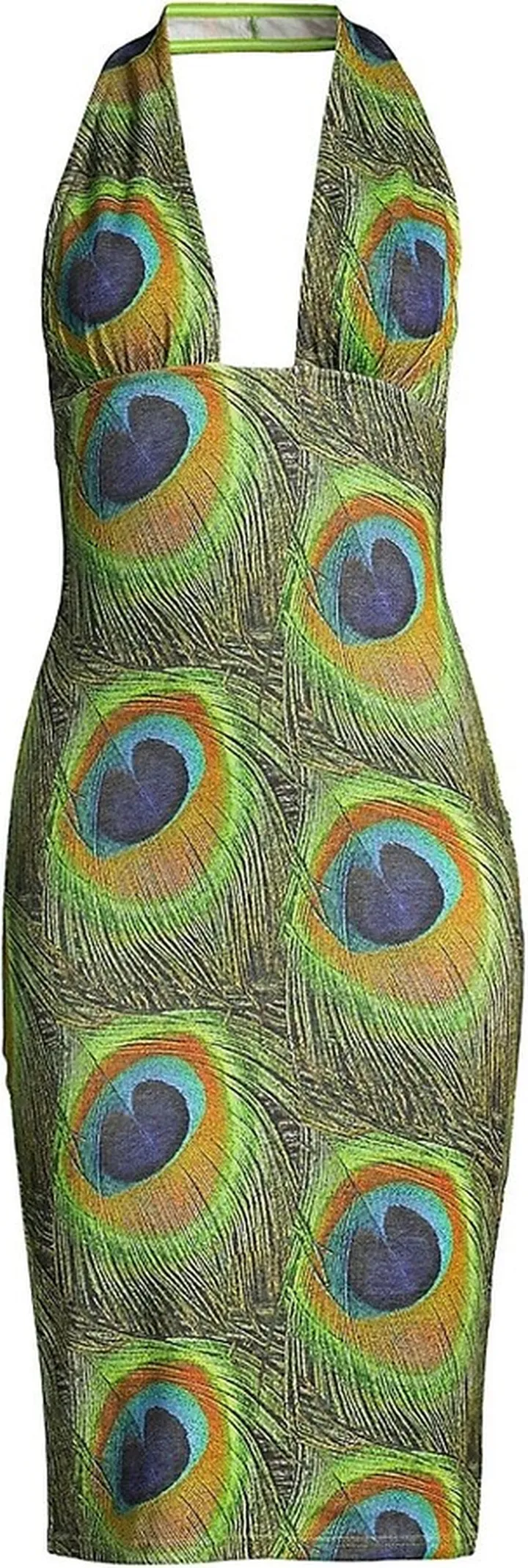 Peacock Halter-Neck Cocktail Dress