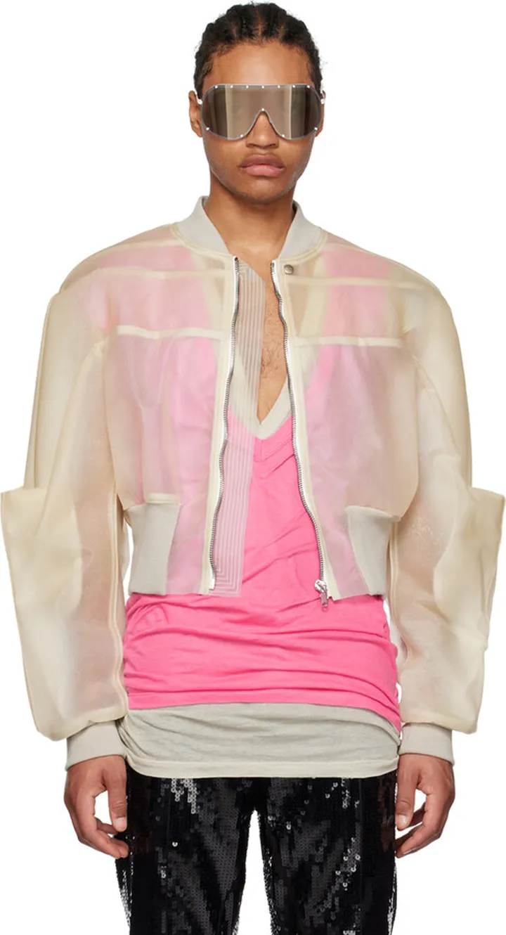 Rick Owens Off-White Girdered Leather Bomber Jacket