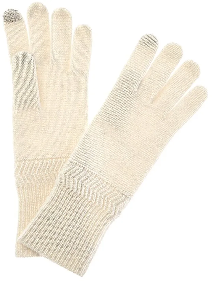 Hannah Rose Herringbone Trim Cashmere Gloves