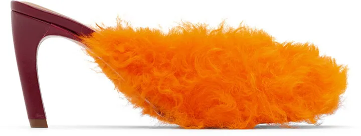 Dries Van Noten Orange Furry Heels
