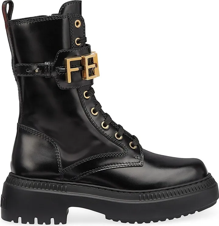 Logo Leather Lug-Sole Combat Boots