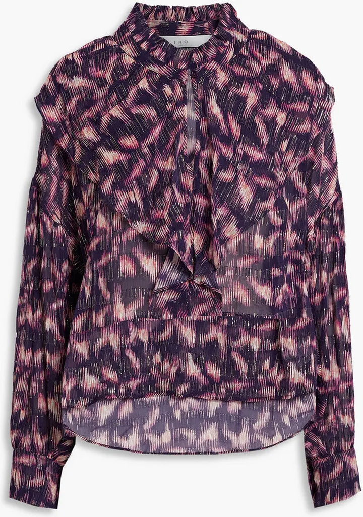 Tchami ruffled printed fil coupé georgette blouse