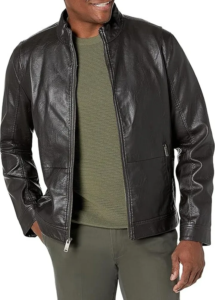 Dockers Men's The Dylan Faux Leather Racer Jacket (Dark Brown) Men's Jacket