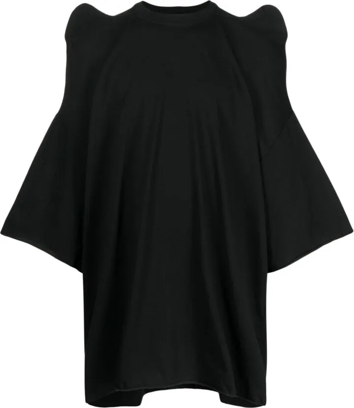 shoulder-pad gathered cotton T-shirt