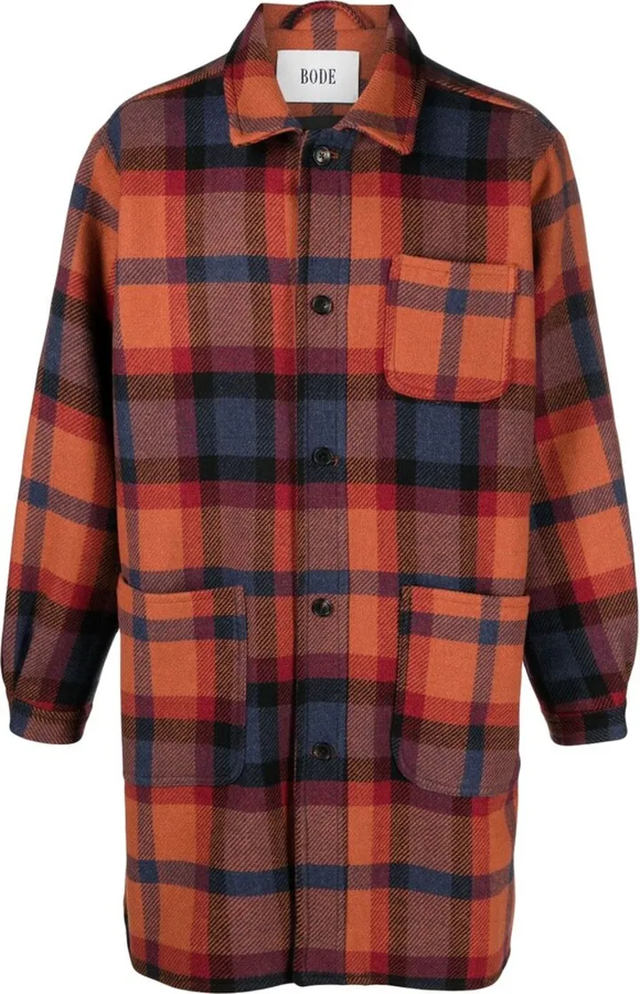 Orange Clinton Plaid Wool Coat