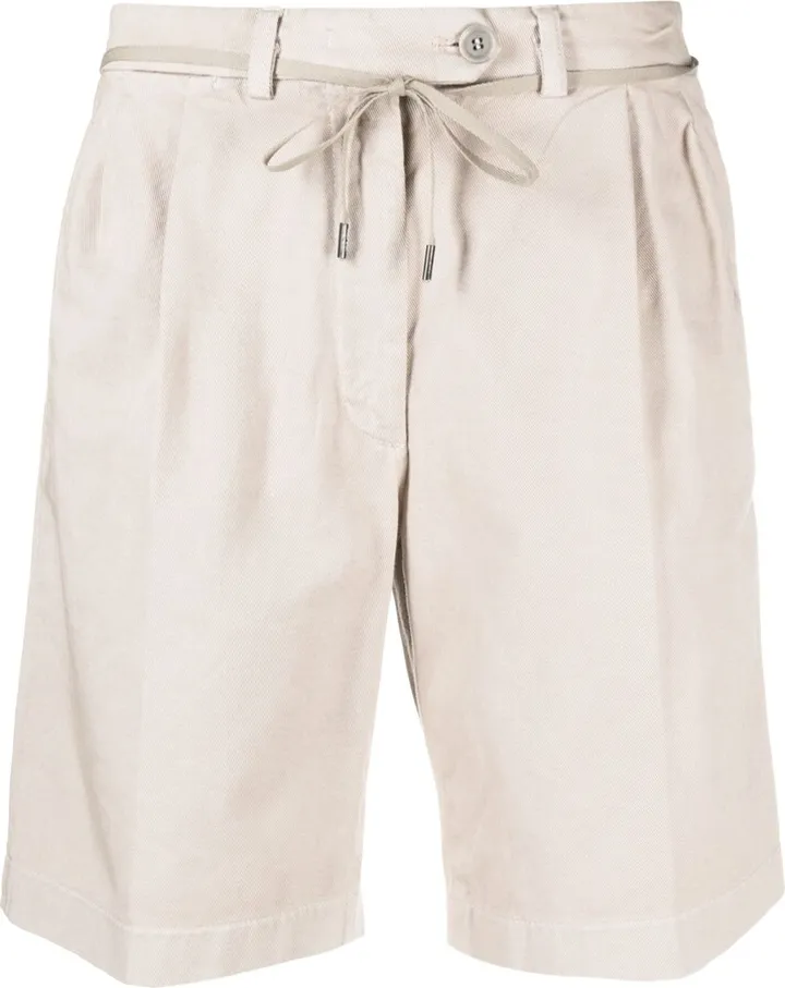 Belted-Waist Tailored Cotton Shorts
