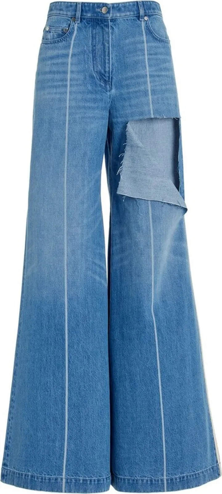 Washed cotton denim wide leg jeans