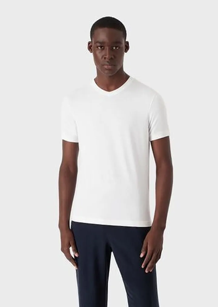 Icon V-neck T-shirt in stretch viscose jersey