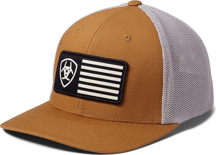 Ariat Flex Fit Flag Patch Mesh Back Cap (Tan) Baseball Caps