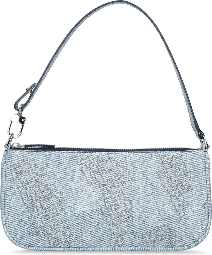 Rachel denim stud leather shoulder bag