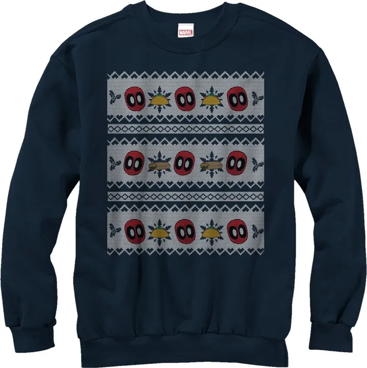 Men's Marvel Ugly Christmas Deadpool Taco Sweatshirt - Navy Blue - X Large