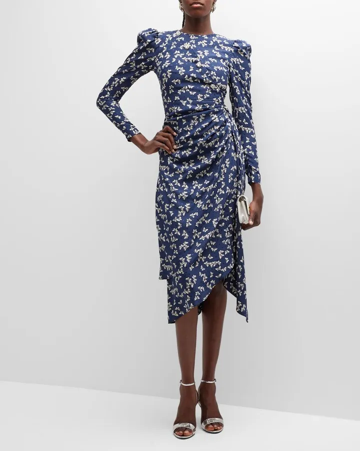 Silk Butterfly Draped Midi Dress